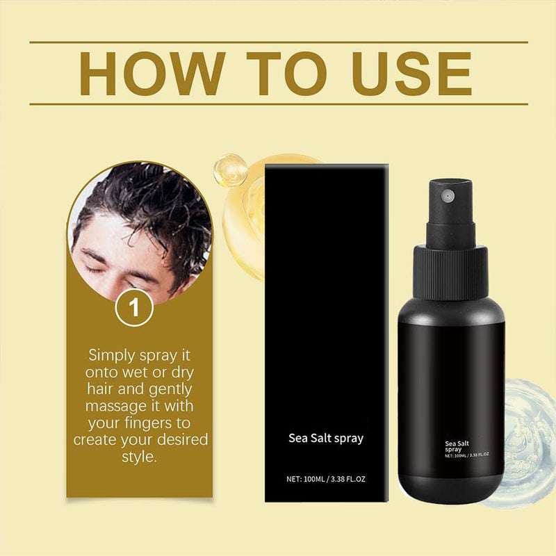 Sea Salt Spray,Sea Salt Spray for Straight & Wavy Hair,Natural Sea Salt Spray for Hair Men & Women,100ml Hair Texturizing & Volumizing Spray,Beach Style Hair For All Hair Types (black) - Image 4